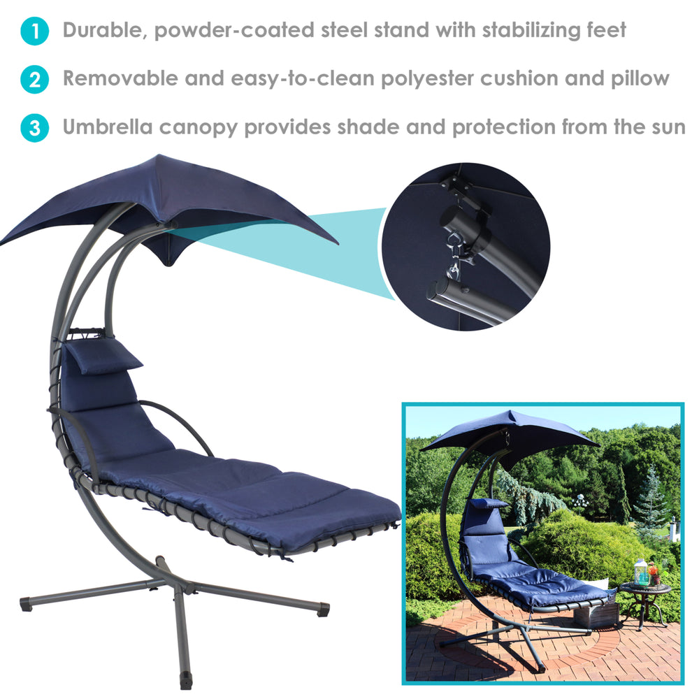 Sunnydaze Floating Lounge Chair with Umbrella and Curved Steel Stand - Navy Image 2