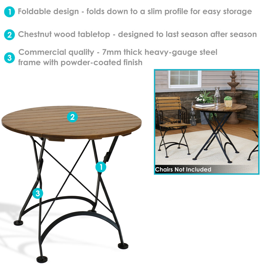 Sunnydaze 32 in European Chestnut Wood Folding Round Patio Bistro Table Image 4