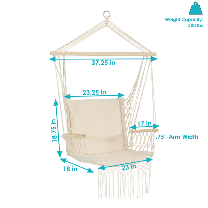 Sunnydaze Polycotton Padded Hammock Chair with Spreader Bar - Natural Image 3