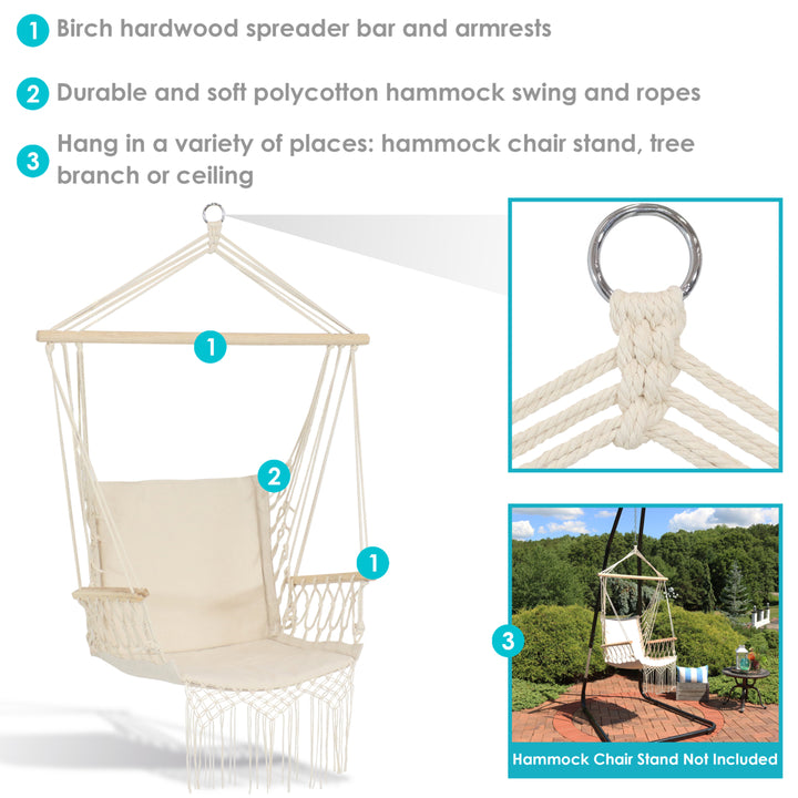 Sunnydaze Polycotton Padded Hammock Chair with Spreader Bar - Natural Image 2