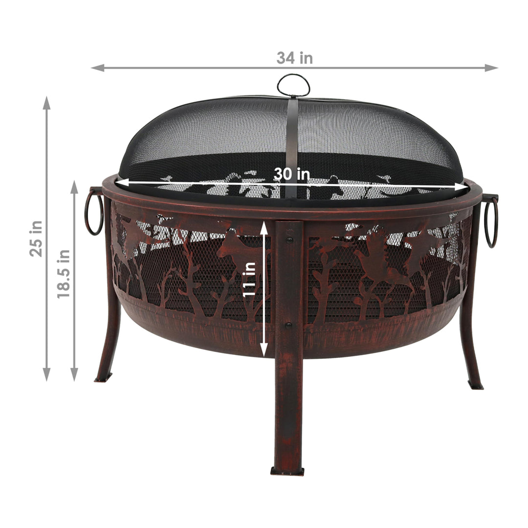 Sunnydaze 30 in Pheasant Hunting Steel Fire Pit with Spark Screen - Bronze Image 3