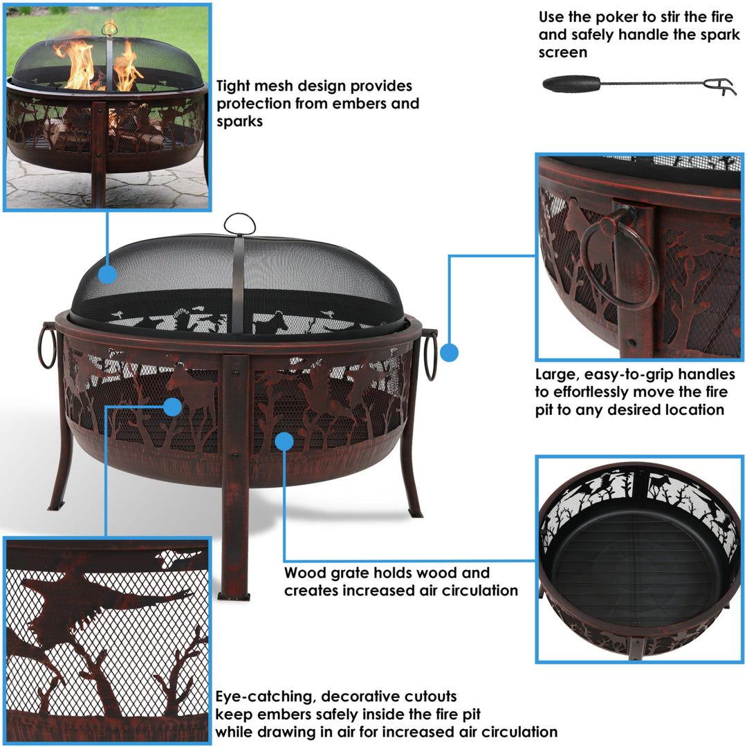 Sunnydaze 30 in Pheasant Hunting Steel Fire Pit with Spark Screen - Bronze Image 4