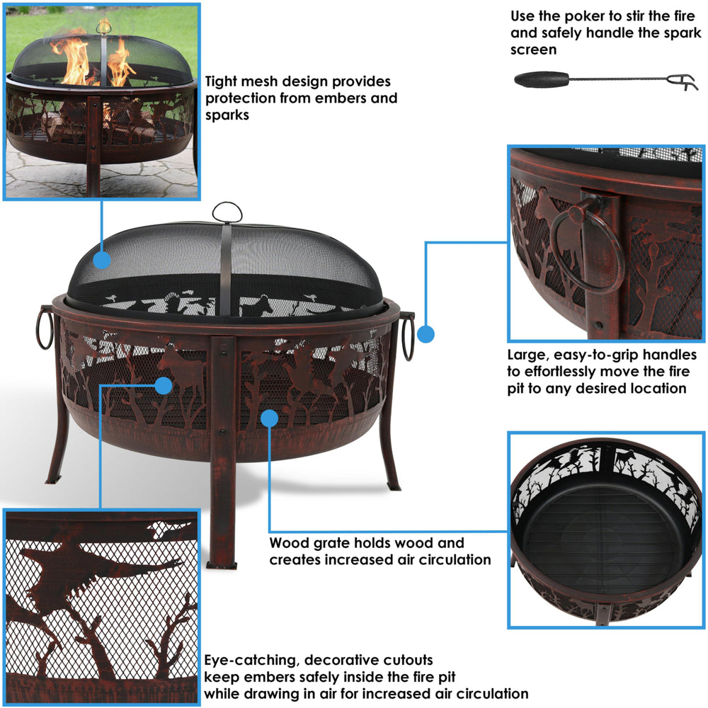 Sunnydaze 30 in Pheasant Hunting Steel Fire Pit with Spark Screen - Bronze Image 2