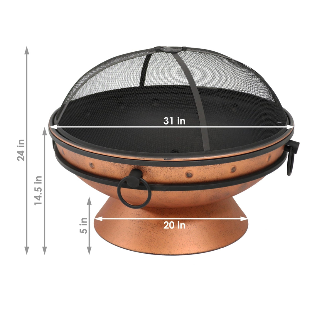 Sunnydaze 30 in Raised Outdoor Fire Pit Bowl with Spark Screen - Copper Image 3