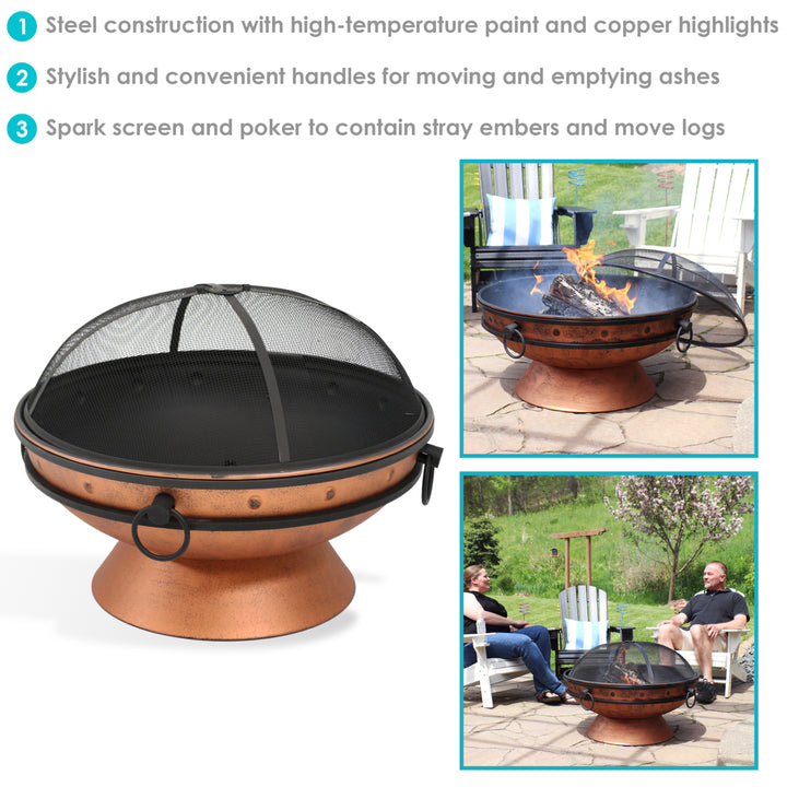 Sunnydaze 30 in Raised Outdoor Fire Pit Bowl with Spark Screen - Copper Image 2