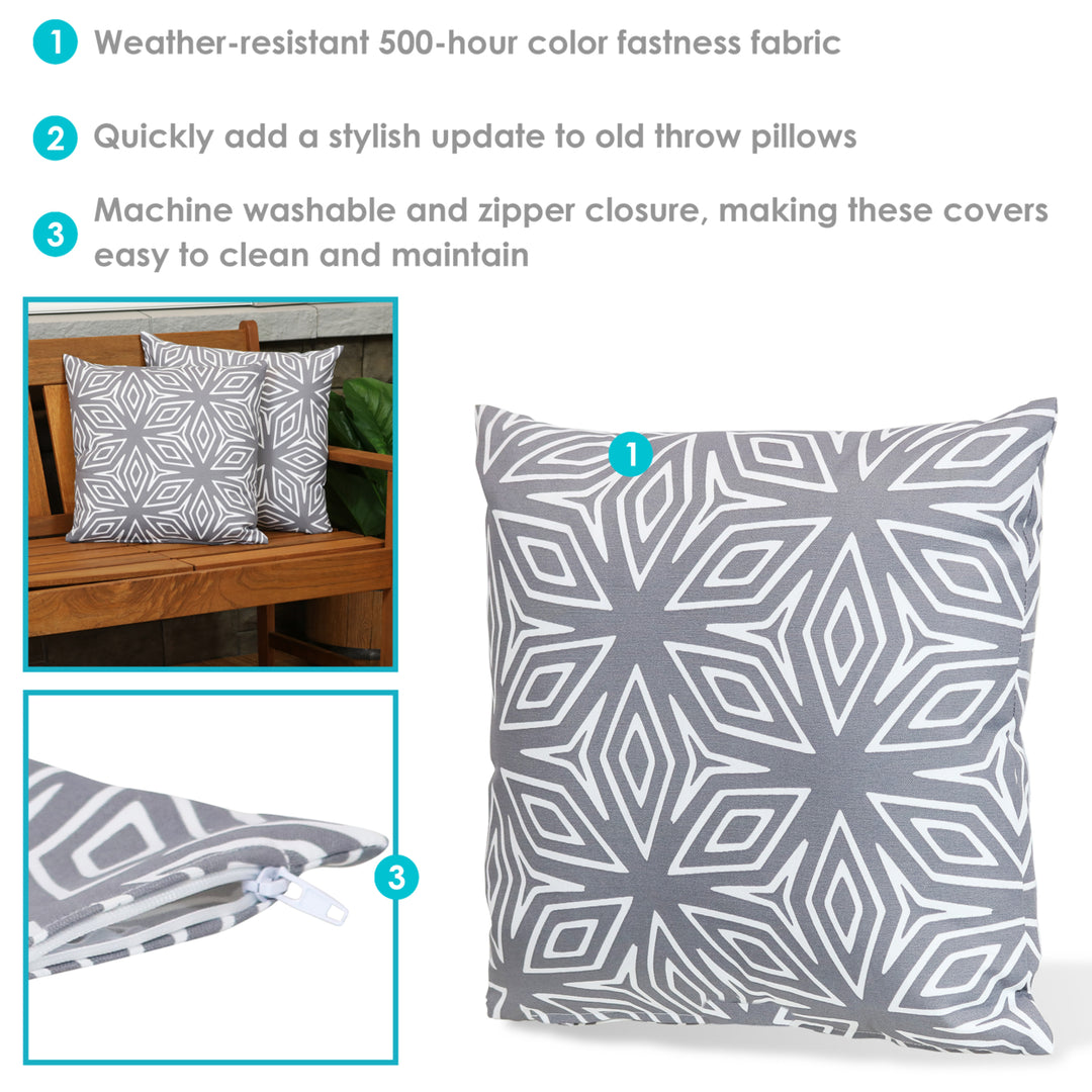 Sunnydaze Square Throw Pillow Cover - 17 in - Gray Geometric - Set of 2 Image 2