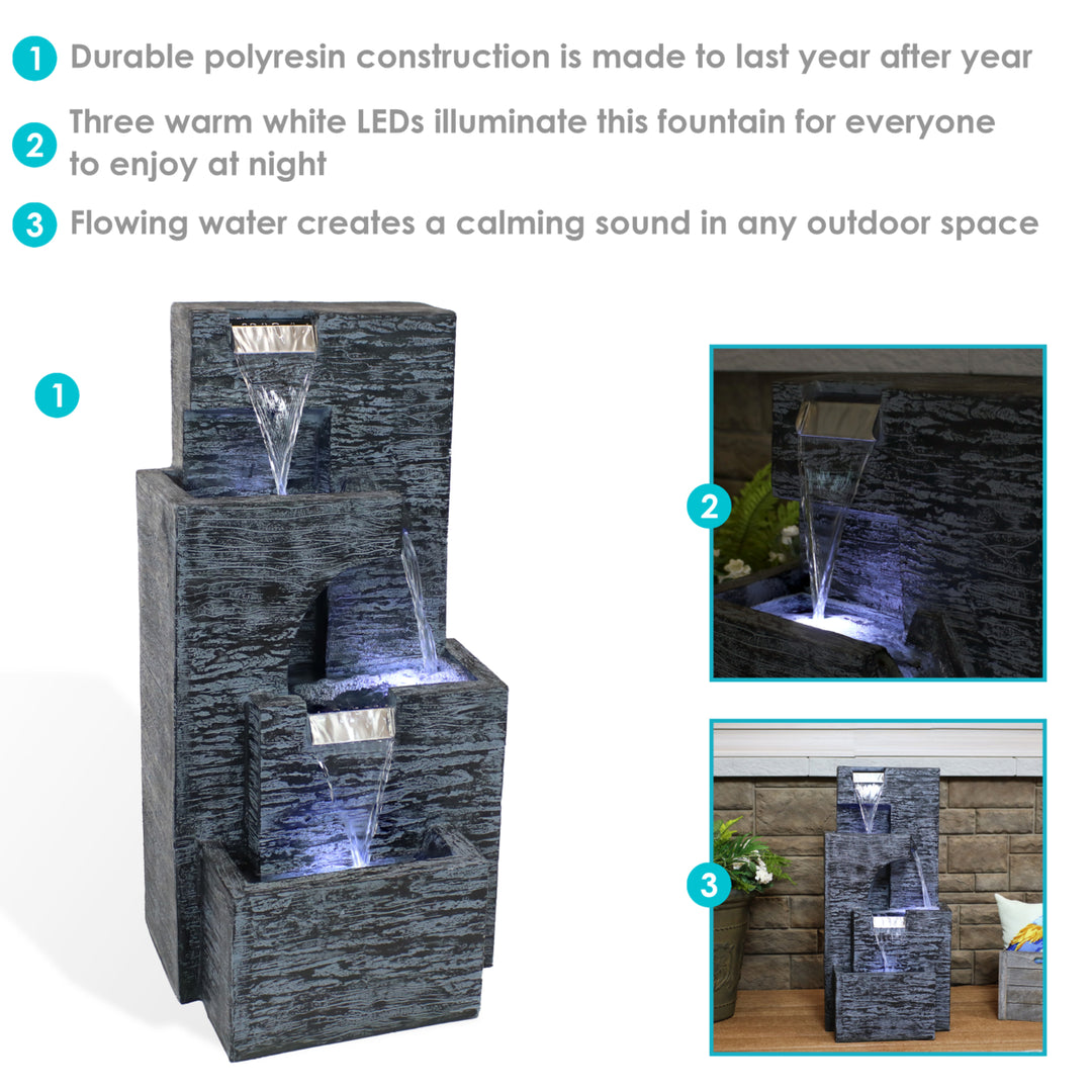 Sunnydaze Cascading Tower Contemporary Fountain with LED Lights - 32 in Image 2