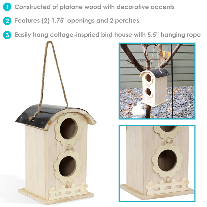 Sunnydaze 2-Level Wooden Bungalow Hanging Birdhouse - 7 in Image 2