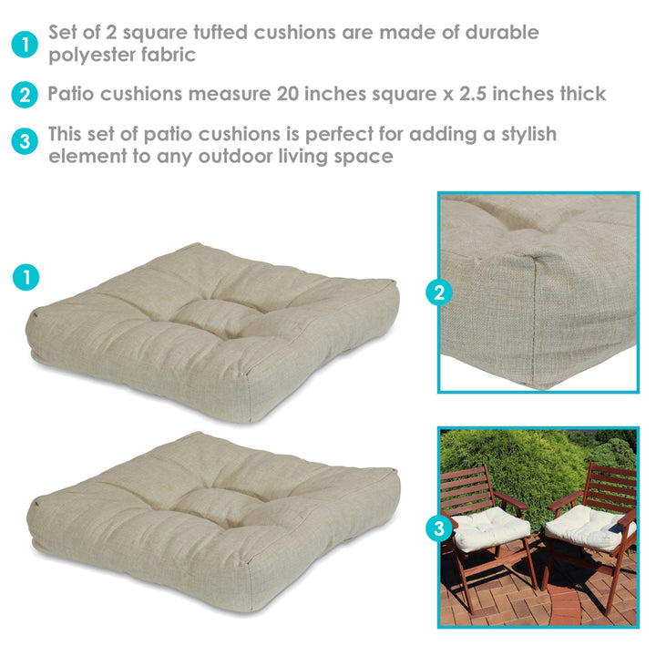 Sunnydaze Outdoor Square Olefin Tufted Seat Cushions - Beige - Set of 2 Image 2