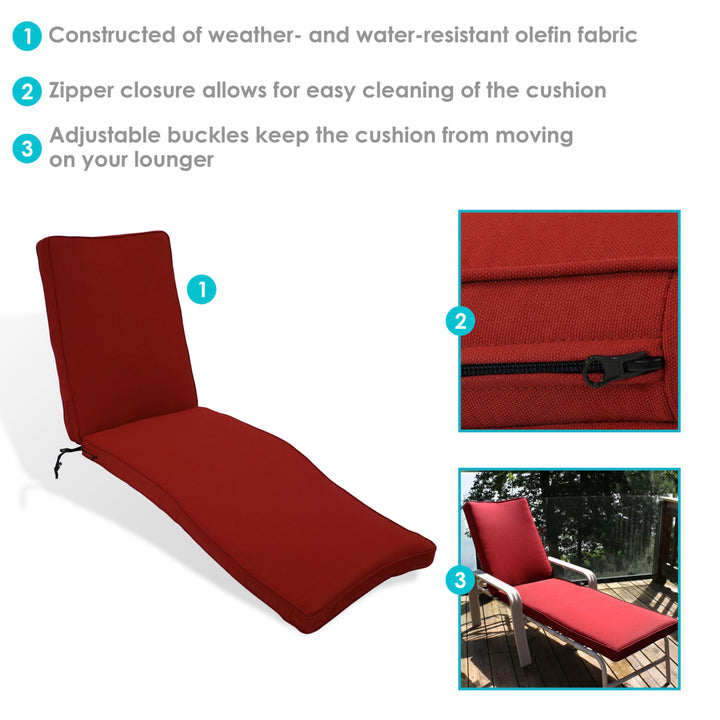 Sunnydaze Indoor/Outdoor Olefin Chaise Lounge Chair Cushion - Red Image 4