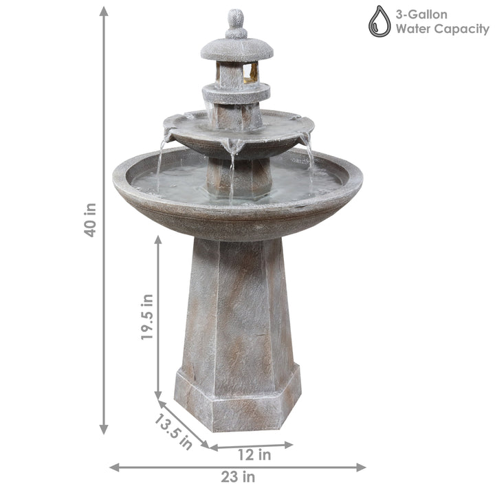 Sunnydaze Pagoda Polyresin Outdoor 2-Tier Water Fountain with Lights Image 3