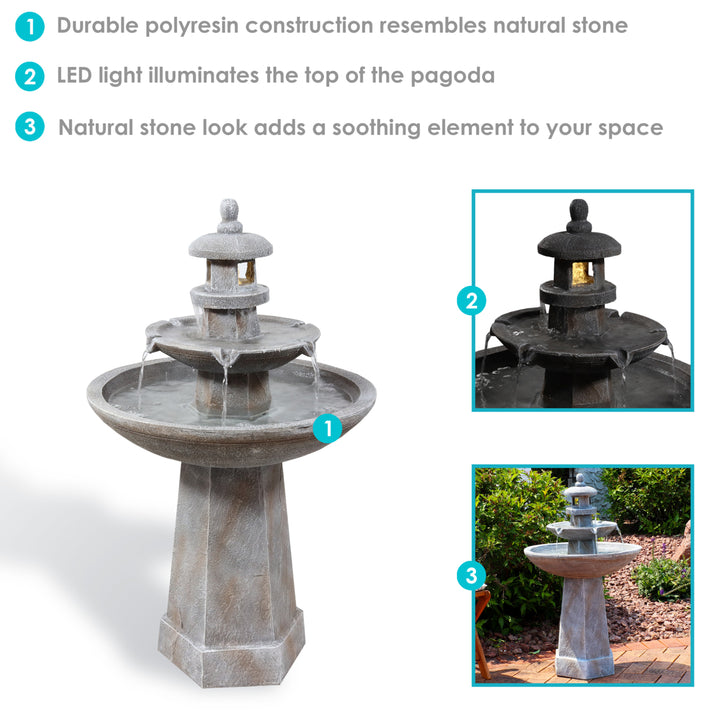 Sunnydaze Pagoda Polyresin Outdoor 2-Tier Water Fountain with Lights Image 2