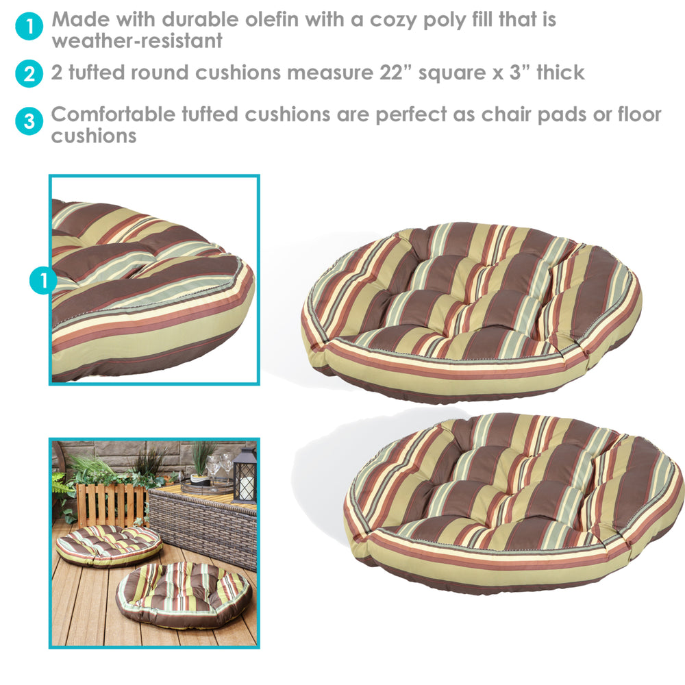 Sunnydaze Outdoor Round Polyester Floor Cushion - Chocolate - Set of 2 Image 2