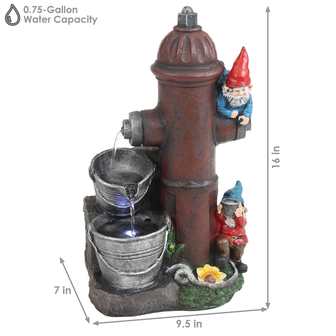 Sunnydaze Electric Fire Hydrant Gnome Water Fountain with LED Light - 16 in Image 3