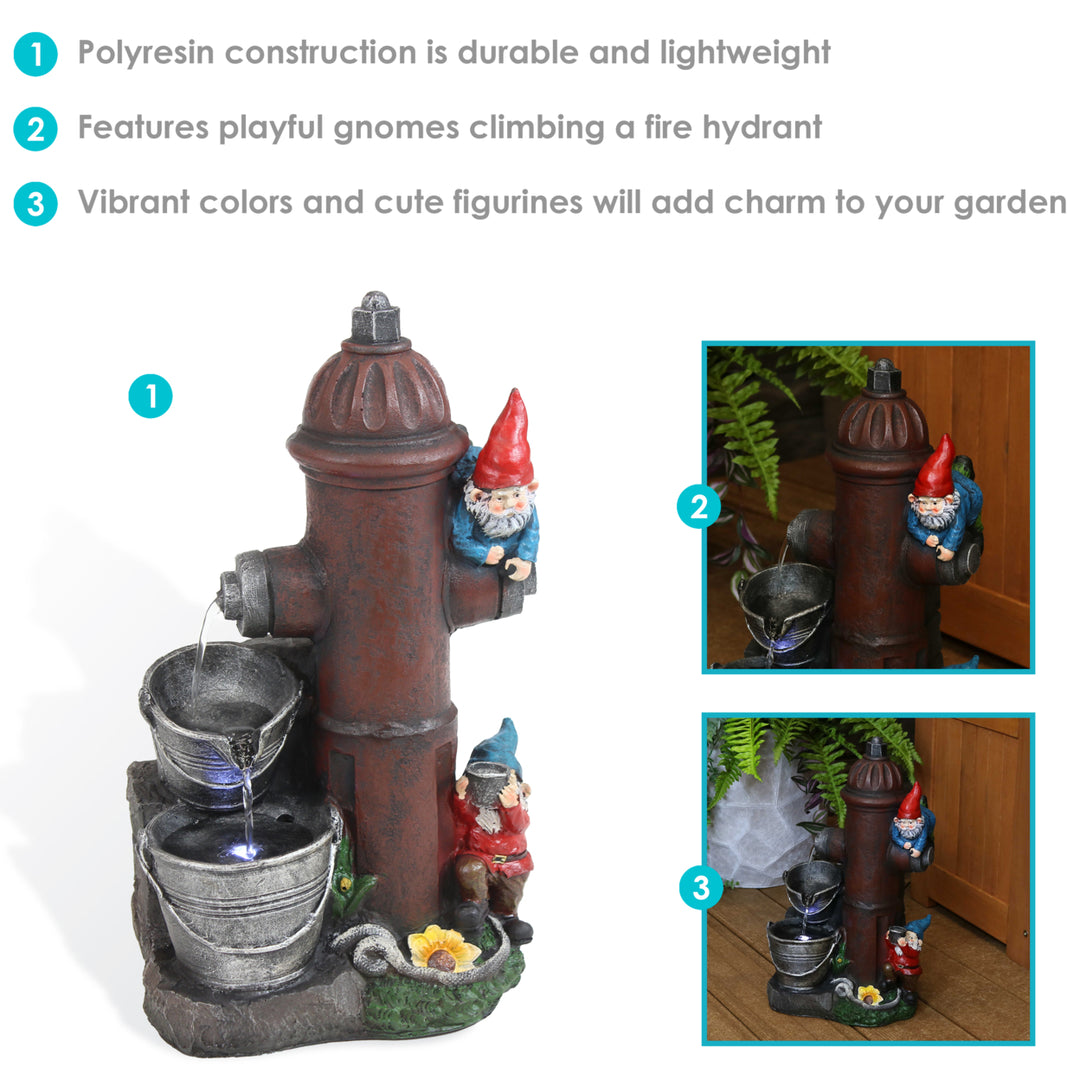 Sunnydaze Electric Fire Hydrant Gnome Water Fountain with LED Light - 16 in Image 2