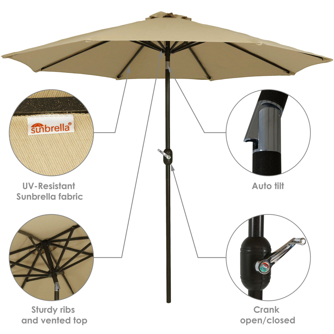 Sunnydaze 9 ft Sunbrella Patio Umbrella with Tilt and Crank - Beige Image 2