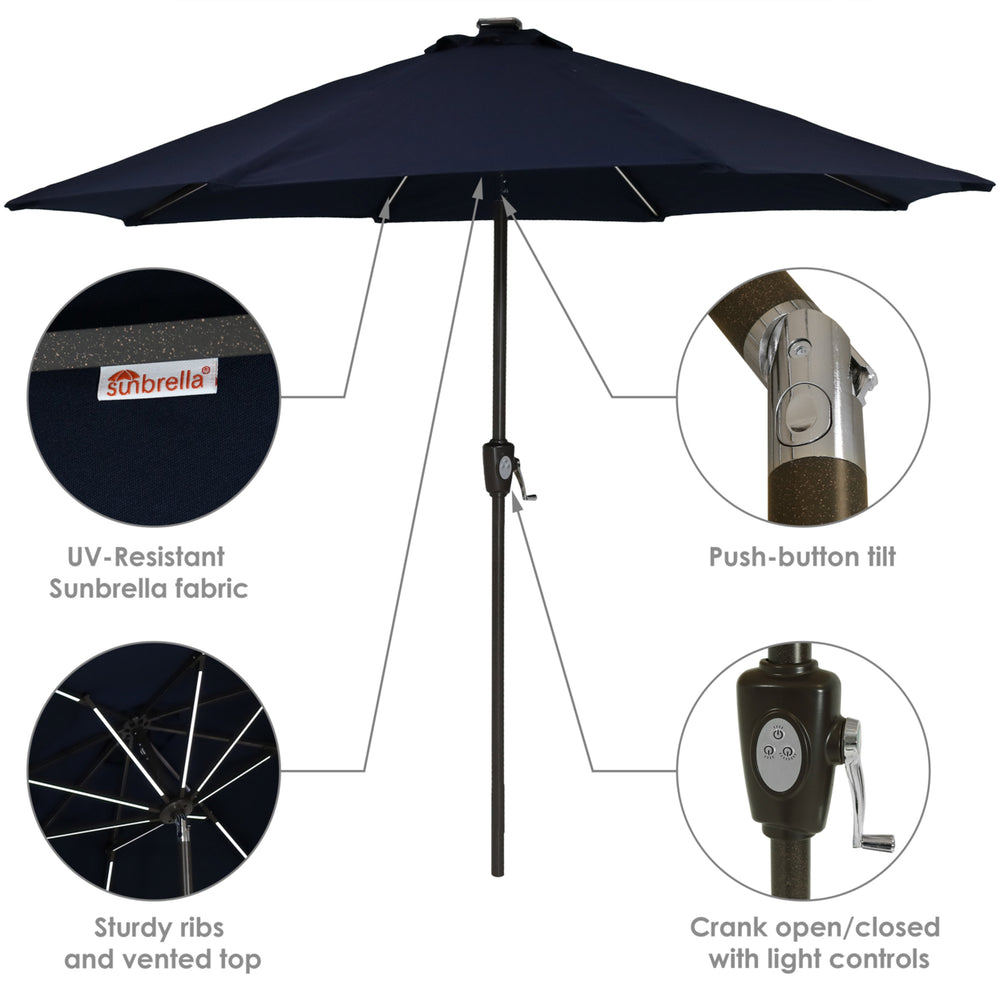 Sunnydaze 9 ft Solar Sunbrella Patio Umbrella with Tilt - Navy Blue Image 2