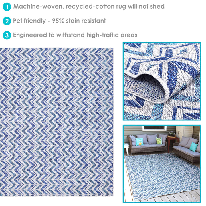 Sunnydaze Chevron Dreams Outdoor Area Rug - Blue/Gray - 8 ft x 10 ft Image 2