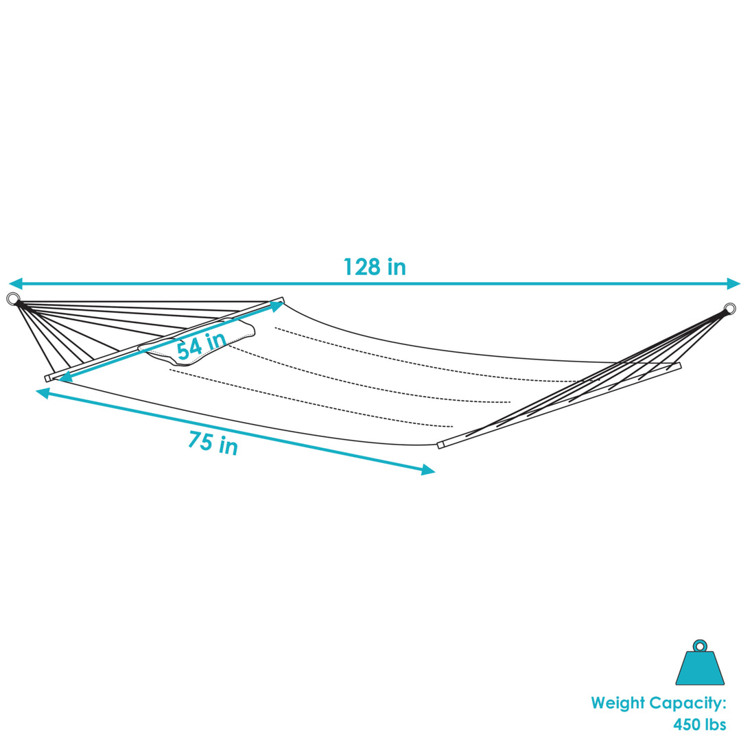 Sunnydaze Large Quilted Hammock with Spreader Bar and Pillow - Blue Stripe Image 3