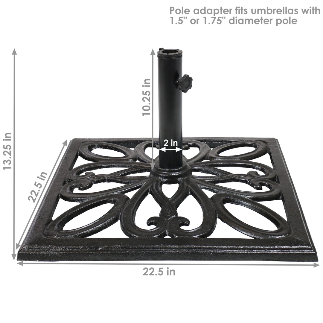 Sunnydaze 22 in Geometric Cast Iron Square Patio Umbrella Base - Black Image 3