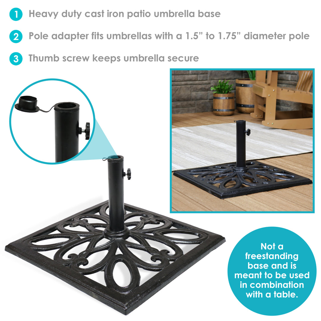 Sunnydaze 22 in Geometric Cast Iron Square Patio Umbrella Base - Black Image 2