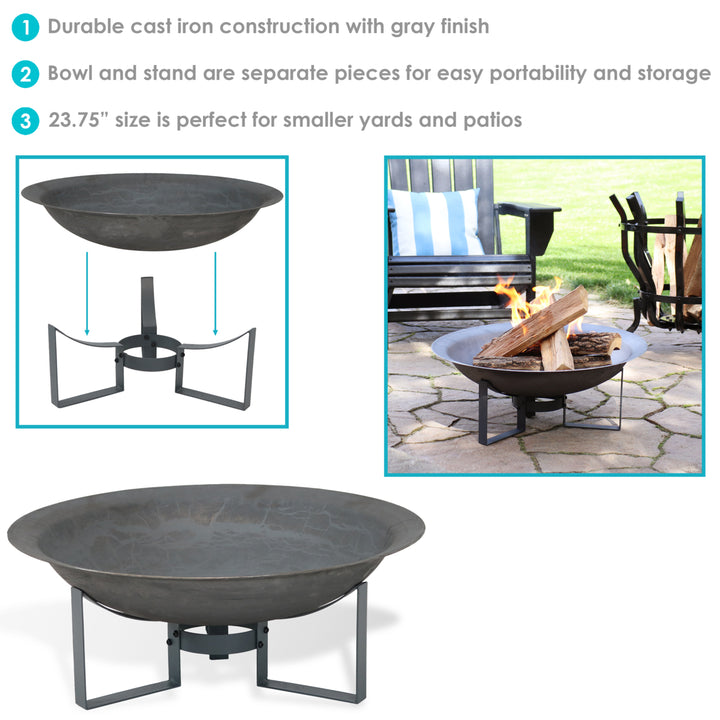 Sunnydaze 24 in Modern Cast Iron Fire Pit Bowl with Stand - Black Image 2