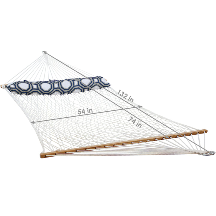 Sunnydaze Large Polyester Rope Hammock with Spreader Bar and Pillow - White Image 3