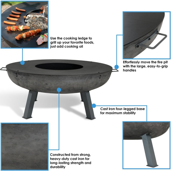 Sunnydaze 40 in Cast Iron Fire Pit Bowl with Cooking Ledge Image 2