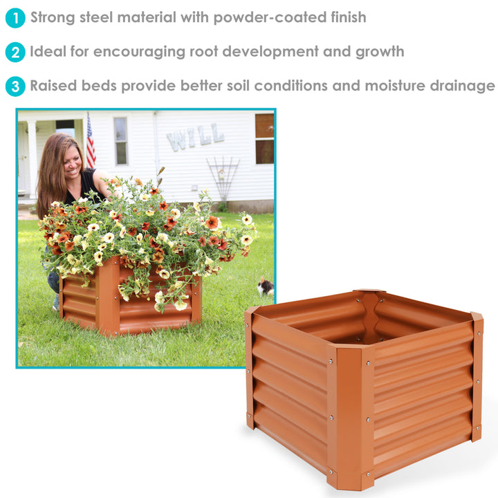 Sunnydaze Powder-Coated Steel Square Raised Garden Bed - Brown - 22 in Image 2