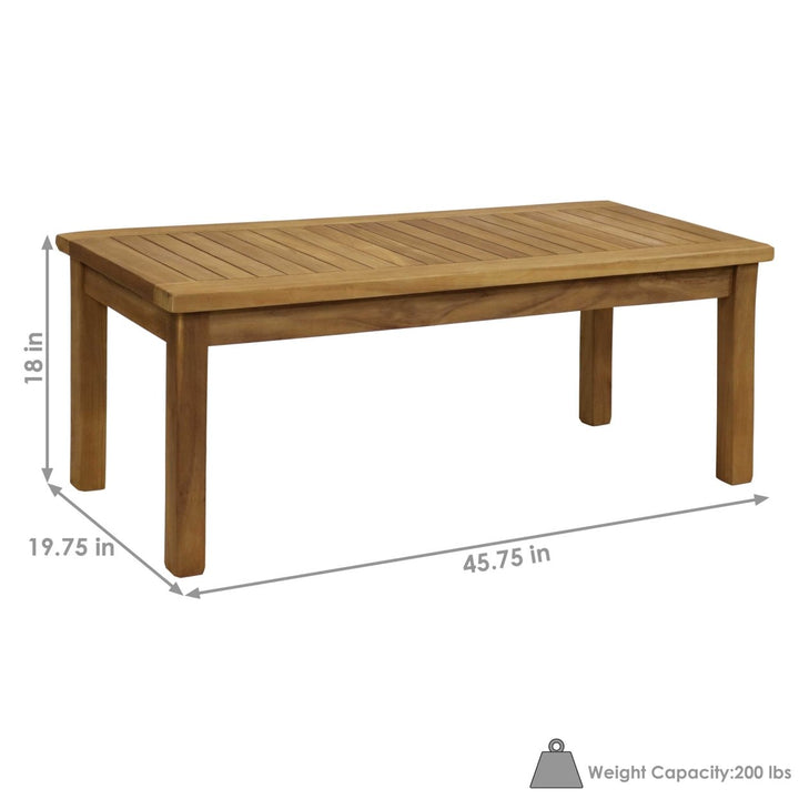 Sunnydaze 45.75 in Teak Wood Rectangular Patio Coffee Table Image 3