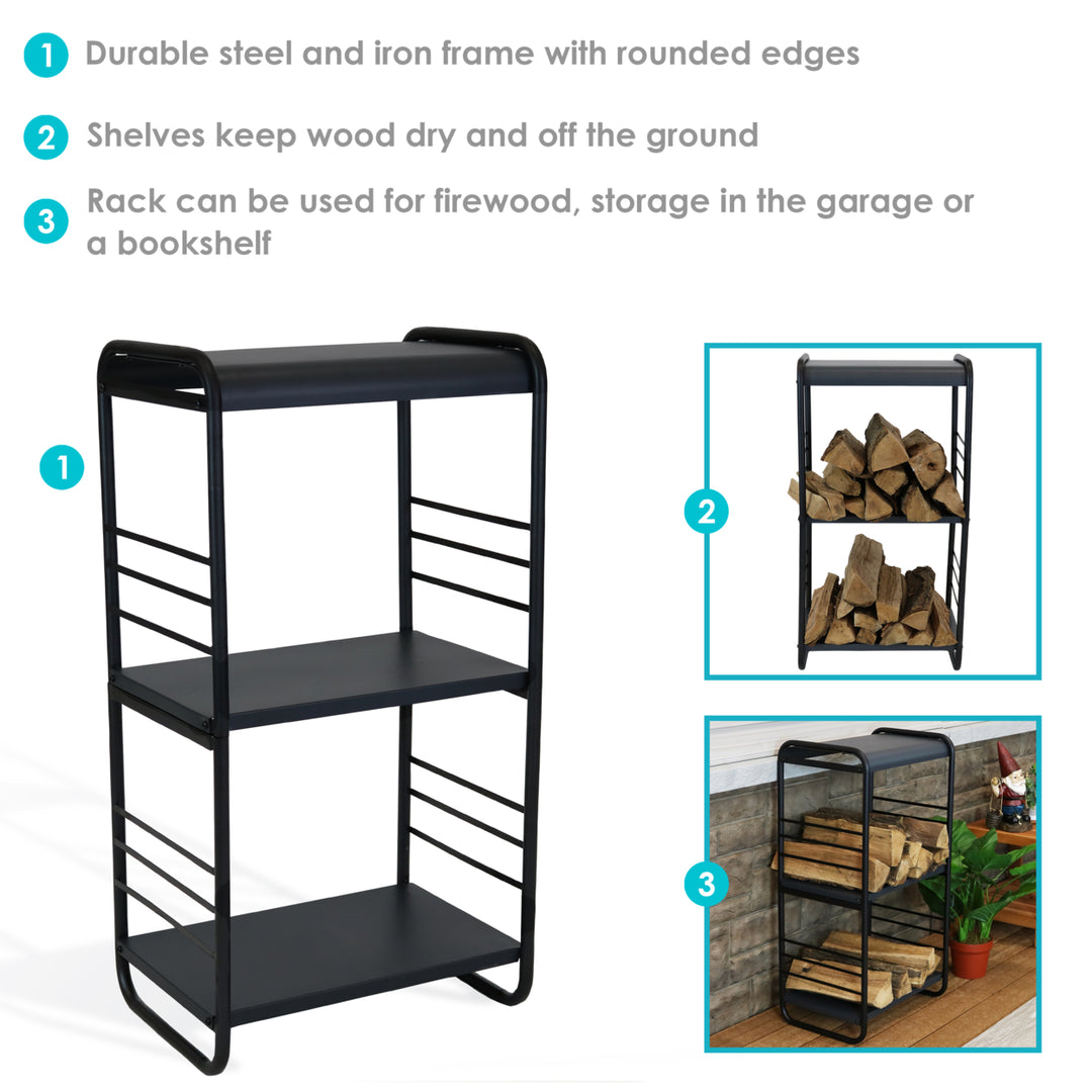 Sunnydaze 36.5 in Modern Rounded Edge Iron and Steel Firewood Log Rack Image 2