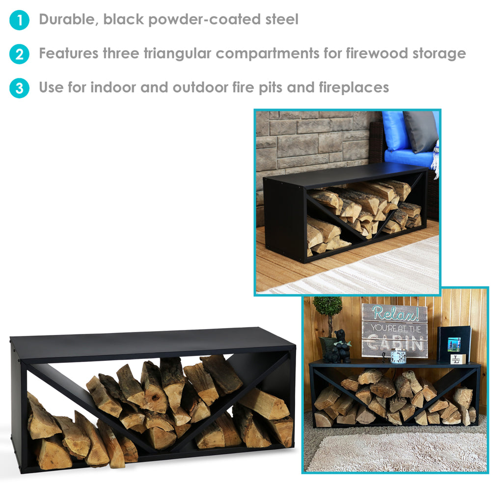 Sunnydaze 41 in Triple Triangle Steel Firewood Log Rack - Black Image 2