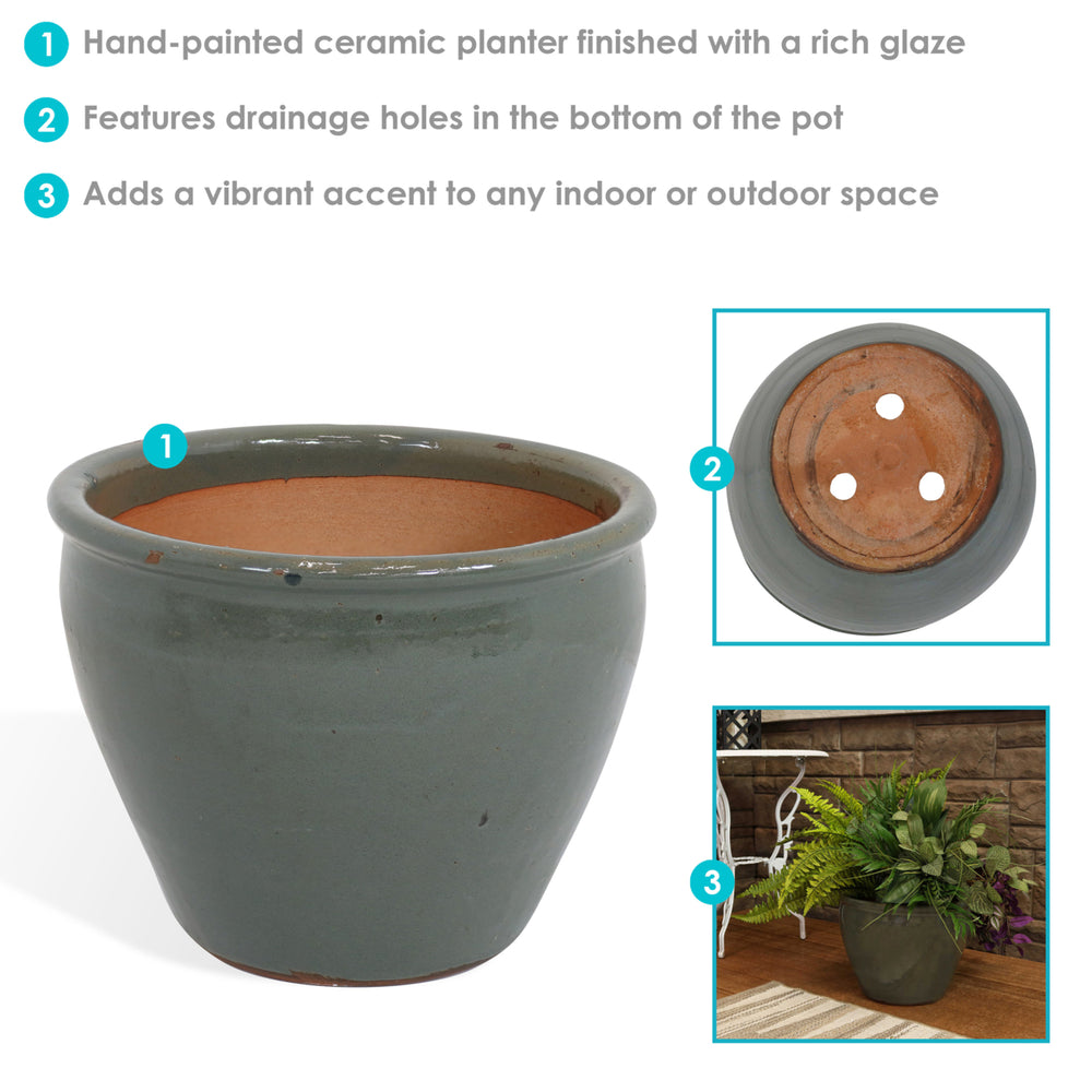 Sunnydaze 15 in Chalet High-Fired Glazed Ceramic Planter - Gray Image 2