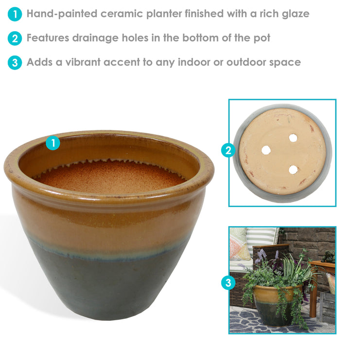 Sunnydaze 15 in Chalet High-Fired Glaze Ceramic Planter - Forest Lake Green Image 2