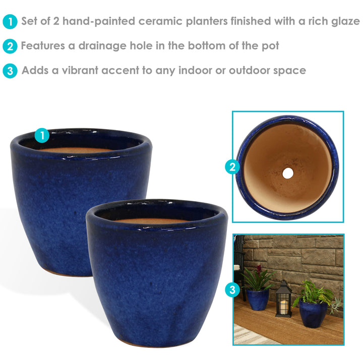 Sunnydaze 8 in Resort Glazed Ceramic Planter - Imperial Blue - Set of 2 Image 2