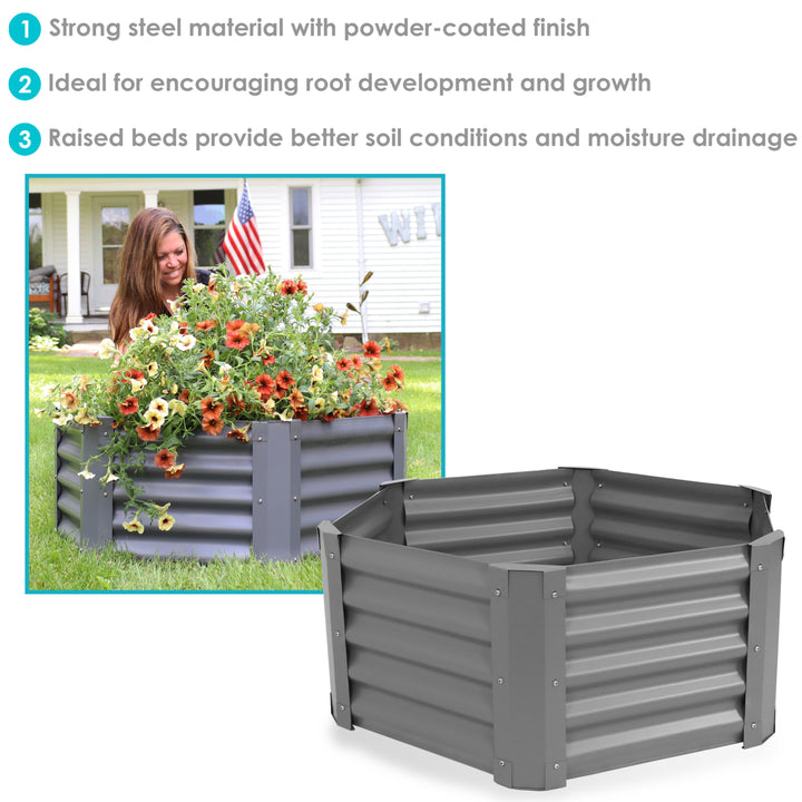 Sunnydaze Powder-Coated Steel Hexagon Raised Garden Bed - Gray - 41 in Image 2