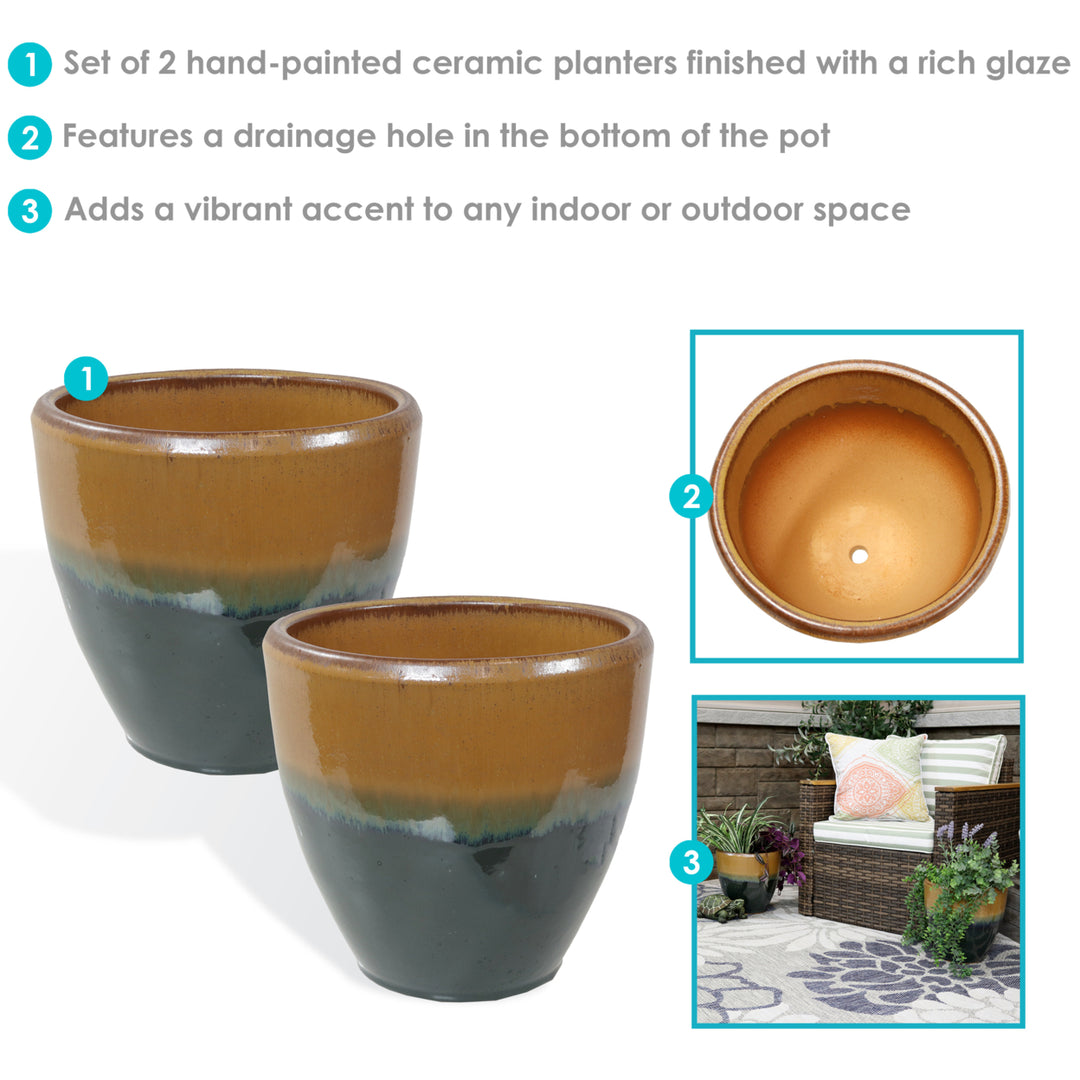 Sunnydaze 10 in Resort Glaze Ceramic Planter - Forest Lake Green - Set of 2 Image 4