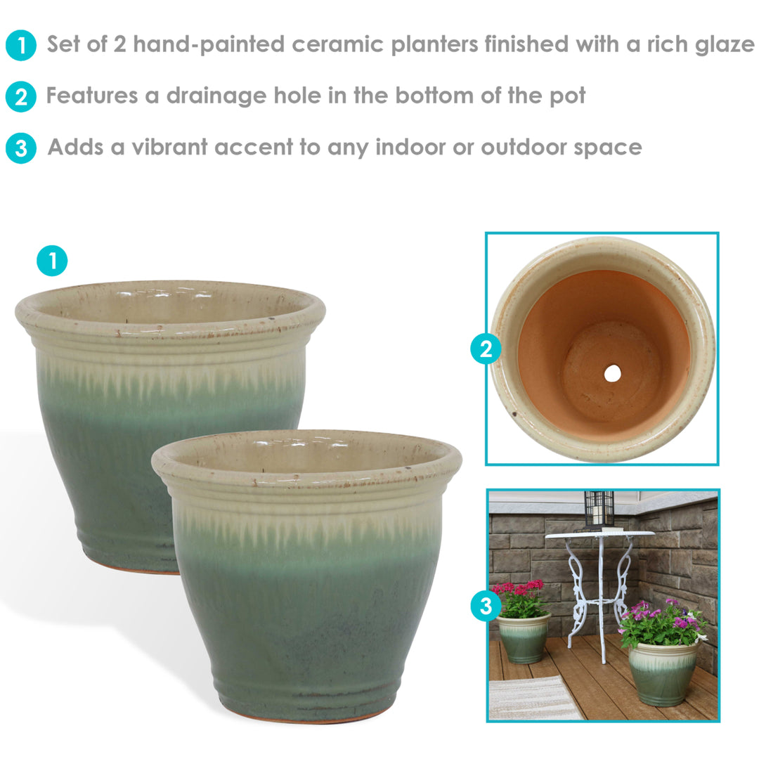 Sunnydaze 11 in Studio Glazed Ceramic Planter - Seafoam - Set of 2 Image 2