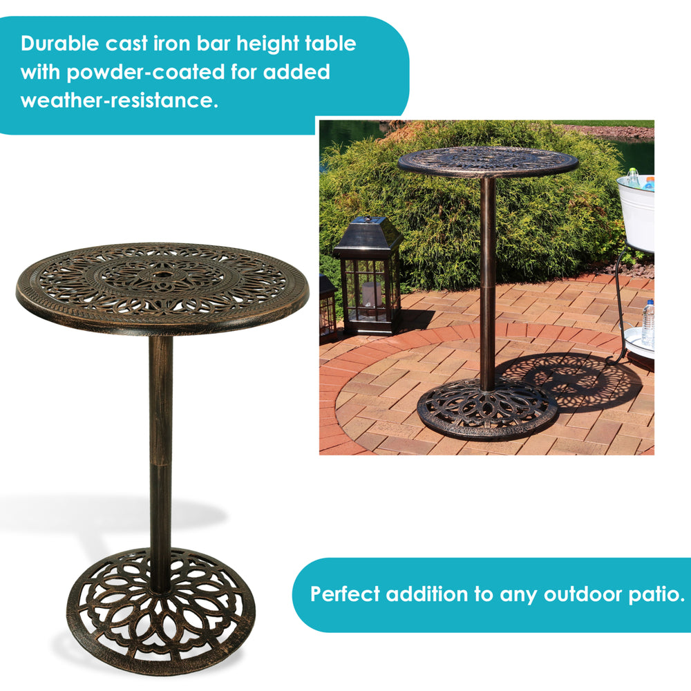 Sunnydaze 26 in Cast Iron Round Patio Bar-Height Table - Bronze Image 2