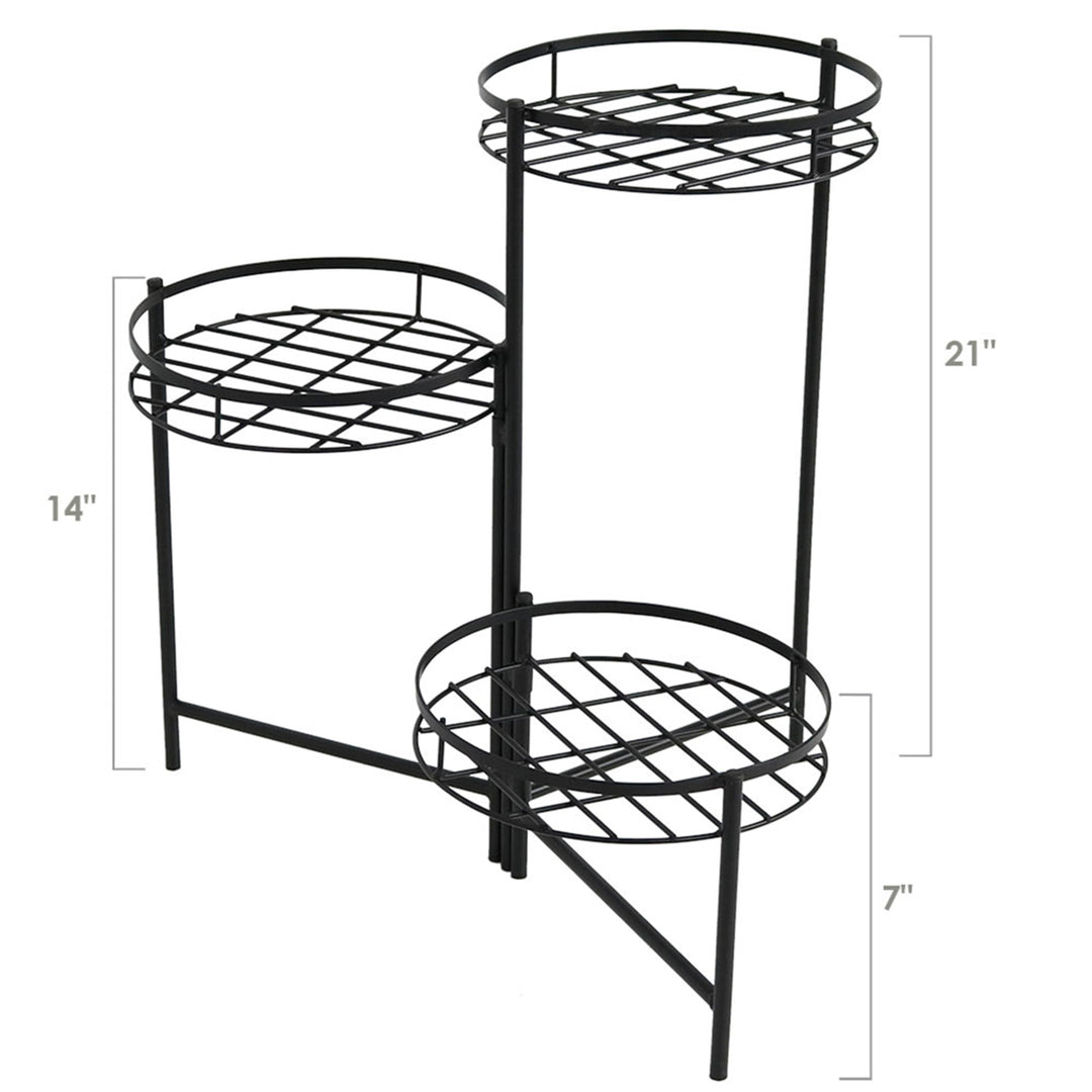 Sunnydaze Black Iron 3-Tier Outdoor Plant Stand - 22 in - Set of 2 Image 3