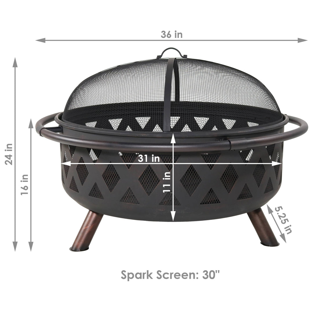 Sunnydaze 36 in Crossweave Steel Fire Pit with Screen, Poker, and Cover Image 6