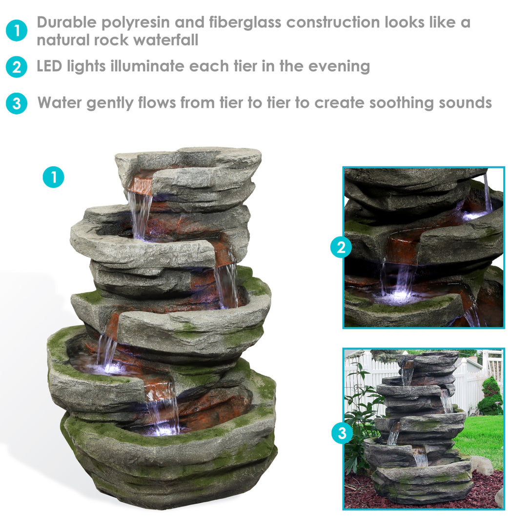 Sunnydaze Lighted Cobblestone Waterfall Fountain with LED Lights - 31 in Image 2