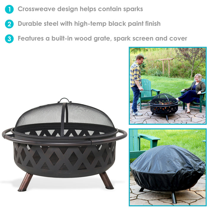 Sunnydaze 36 in Crossweave Steel Fire Pit with Screen, Poker, and Cover Image 5