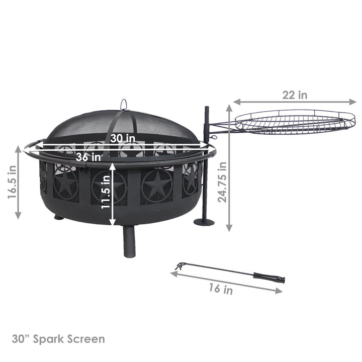 Sunnydaze 30 in All Star Steel Fire Pit with Cooking Grate and Spark Screen Image 3