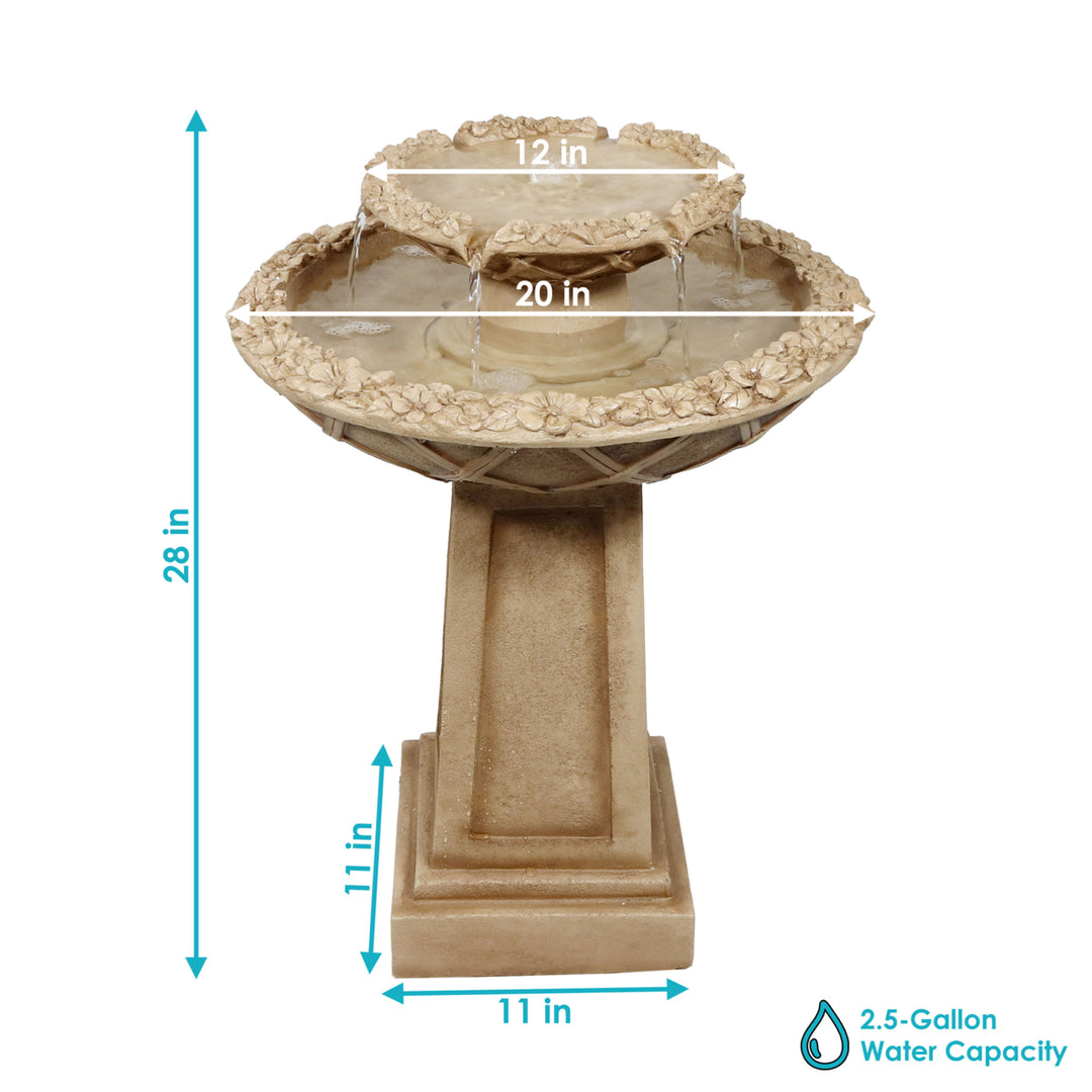 Sunnydaze Beveled Flower Polyresin Outdoor 2-Tier Bird Bath Fountain Image 3