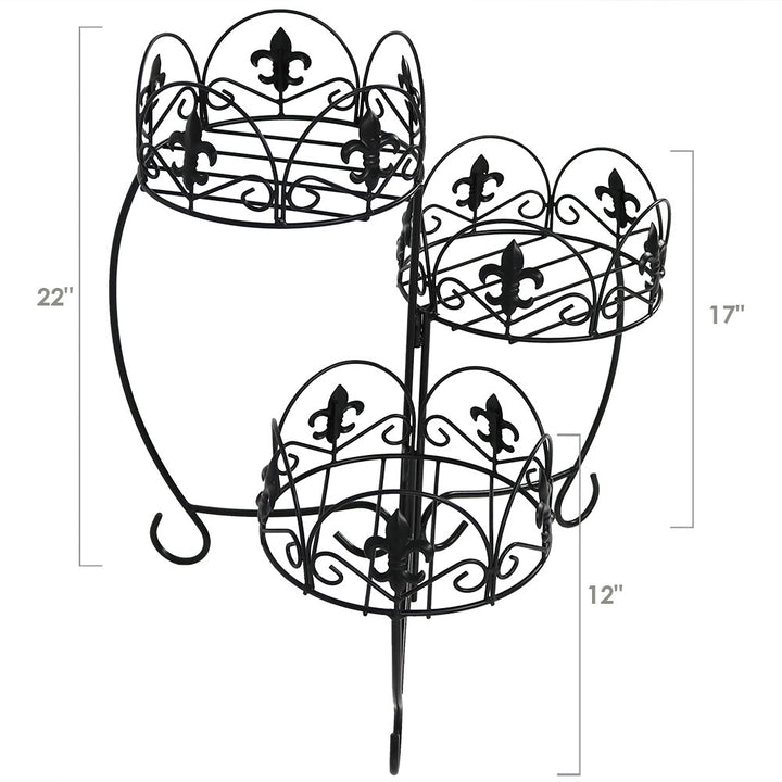 Sunnydaze Black Iron French Lily 3-Tiered Plant Stand - 22 in - Set of 2 Image 3