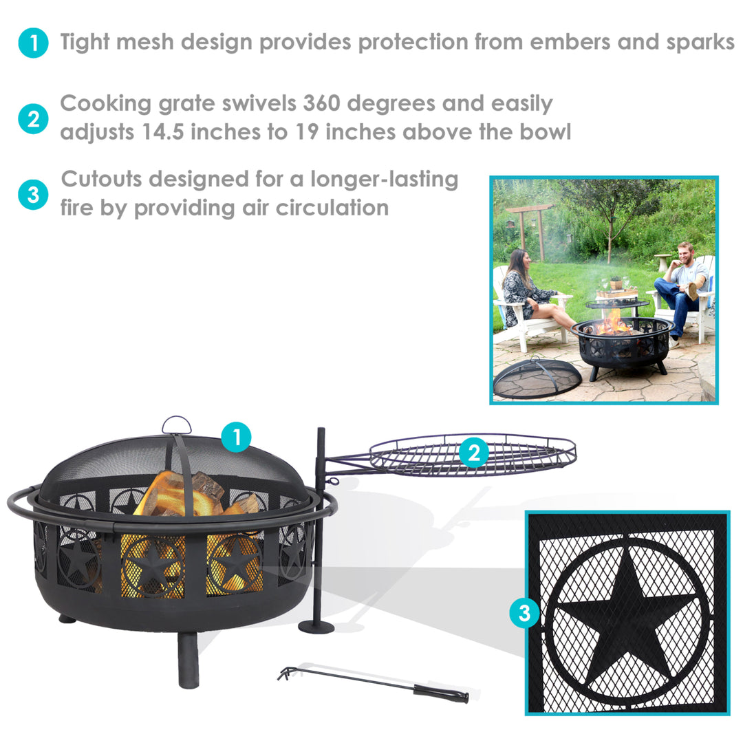 Sunnydaze 30 in All Star Steel Fire Pit with Cooking Grate and Spark Screen Image 2