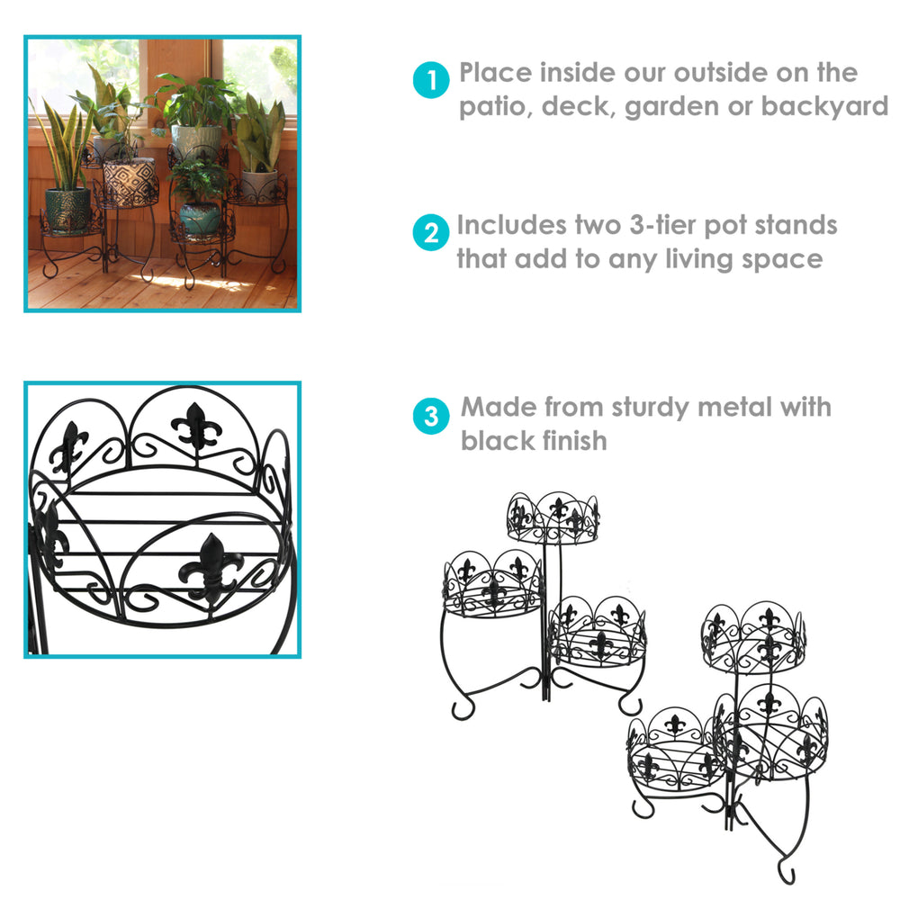 Sunnydaze Black Iron French Lily 3-Tiered Plant Stand - 22 in - Set of 2 Image 2