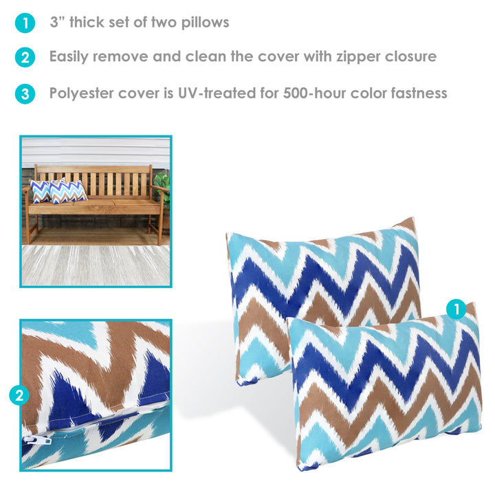 Sunnydaze 2 Indoor/Outdoor Lumbar Throw Pillows - 12 x 20-Inch - Chevron Bliss Image 4