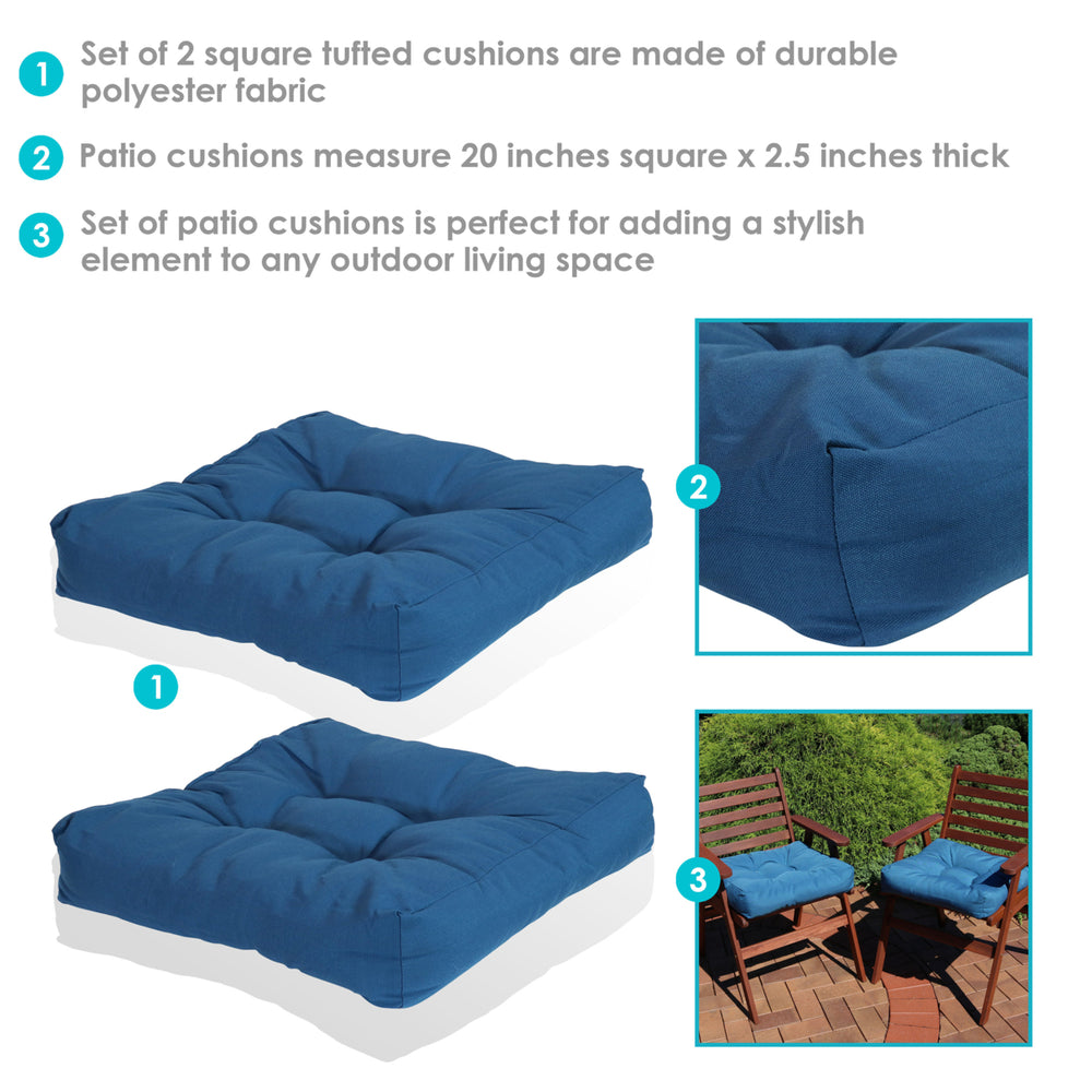 Sunnydaze Outdoor Square Olefin Tufted Seat Cushions - Blue - Set of 2 Image 2